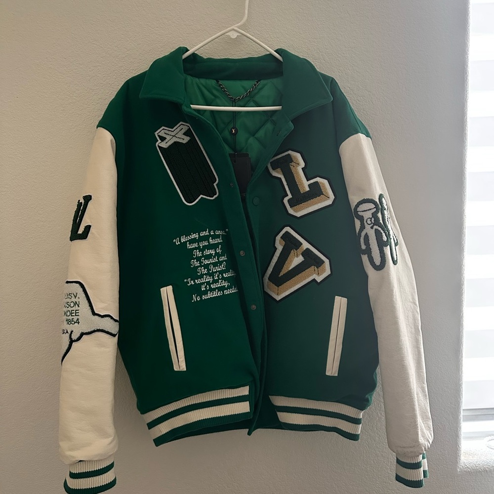 Louis Vuitton Green and White Varsity Bomber Jacket